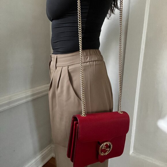 Gucci Interlocking G Shoulder Bag-Red Leather - Picture 9 of 10